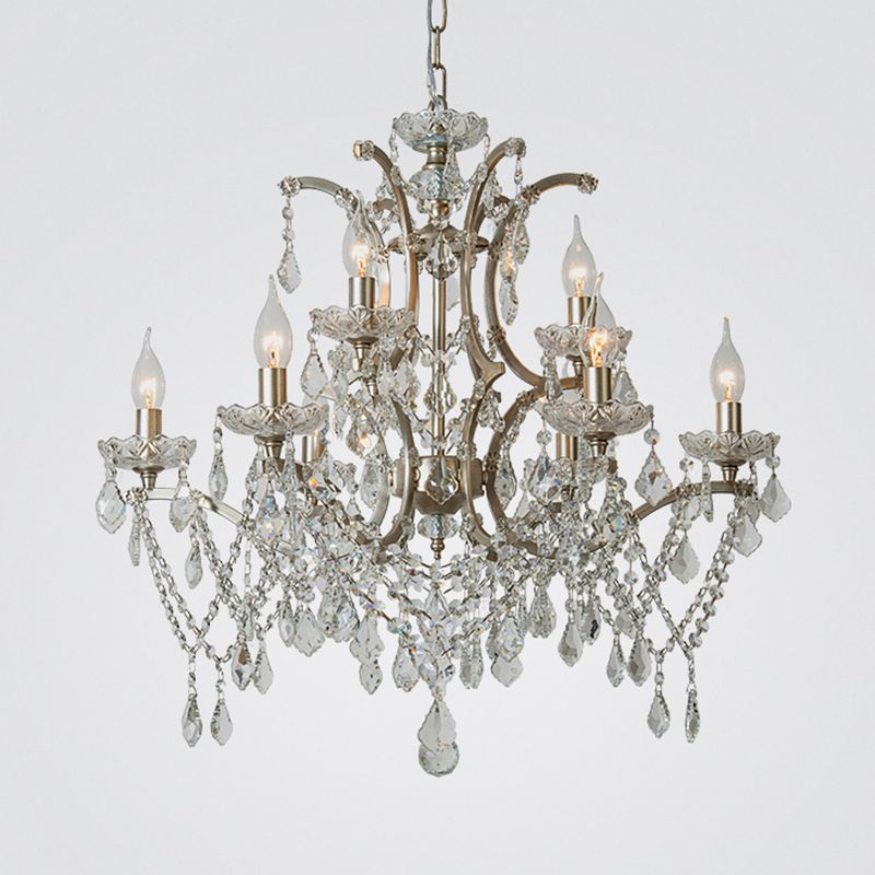 Rustic Style Crystal Large Chandelier Metal Candlestick Design Lighting Pendant with 23.6" Suspension Chain