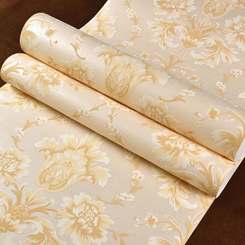 Natural Color Damasque Wall Covering Water-Resistant Wallpaper Roll for Living Room Decor