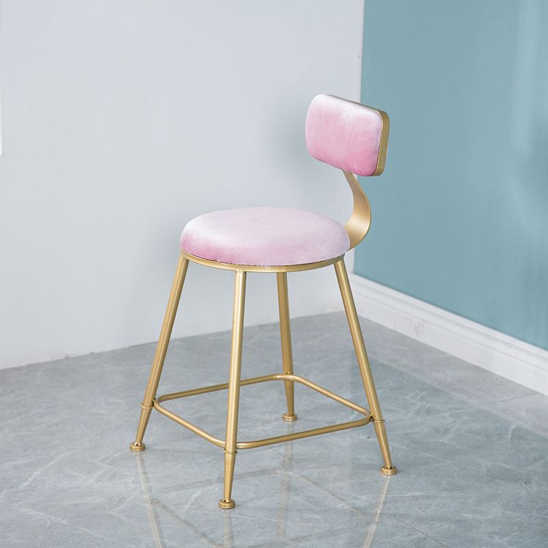 Nordic Backrest Armless Counter Stool Iron Kitchen Bar Stool with Velvet Cushion and Pedal