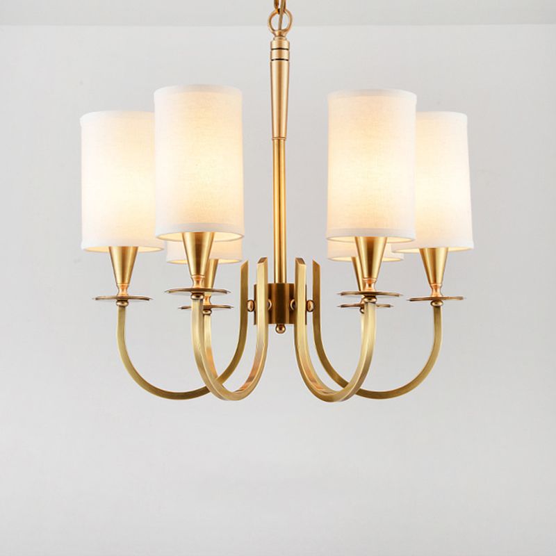 Cylinder Fabric Chandelier Light Minimalism Living Room Pendant Light Fixture in Brass