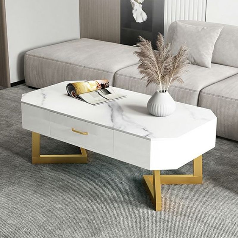 17.7" Tall Modern Metal Sled Base Slate Rectangular Top Coffee Table with Drawers