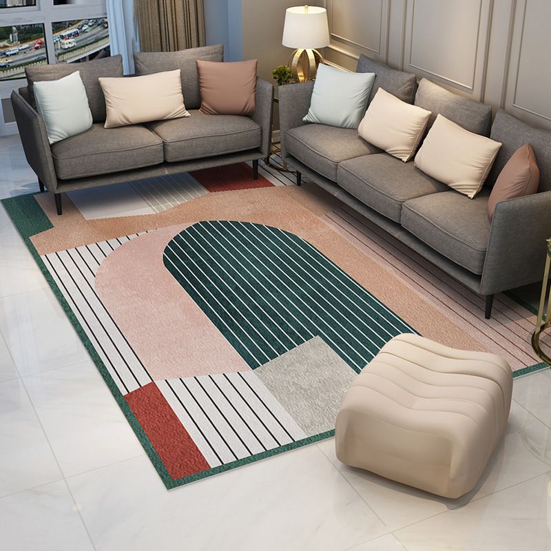 Bold Geometric Print Carpet Area Rug Stain Resistant Polyster Washable Rug for Living Room