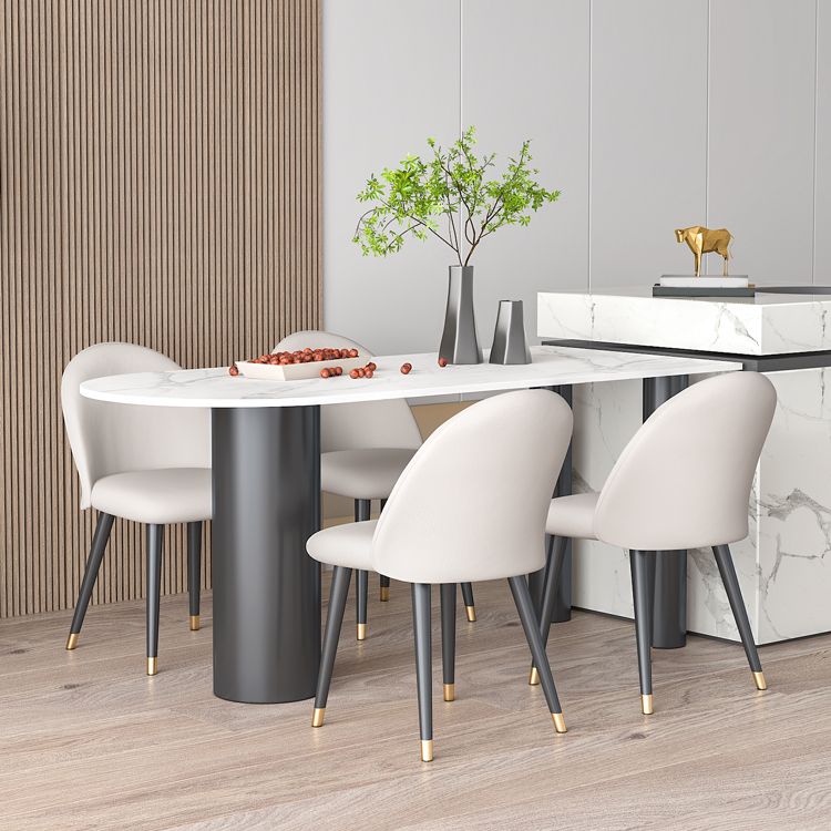 Metal Contemporary Free Form Dining Table Sintered Stone Table with Black Legs
