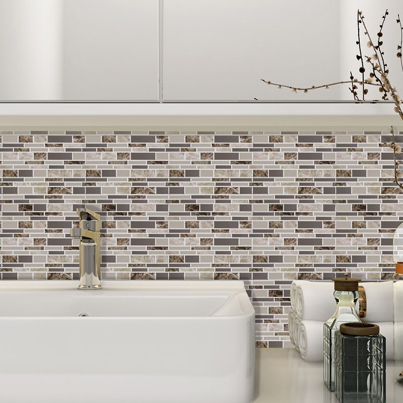 Self-Sticking Rustic Wallpaper Panels Brown Mosaic Marble Tile Wall Art, 12' L x 12" W
