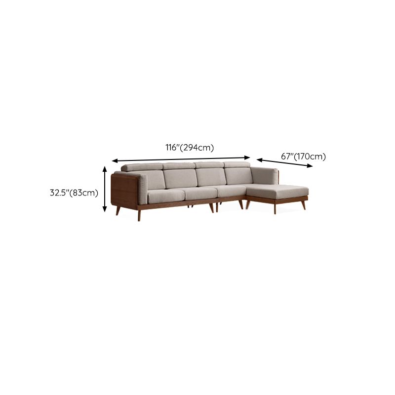 Farmhouse Square Arm Fabric Solid Wood Sofa in Brown for Living Room