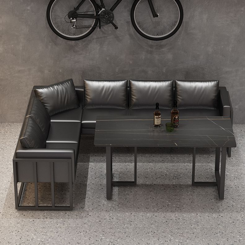 Industrial Style Black Dining Table Sintered Stone Dining Table with Black Frame
