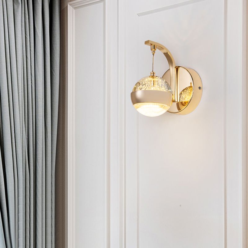 Crystal Spherical Wall Light Sconce Minimalist Gold Finish Wall Light for Bedroom