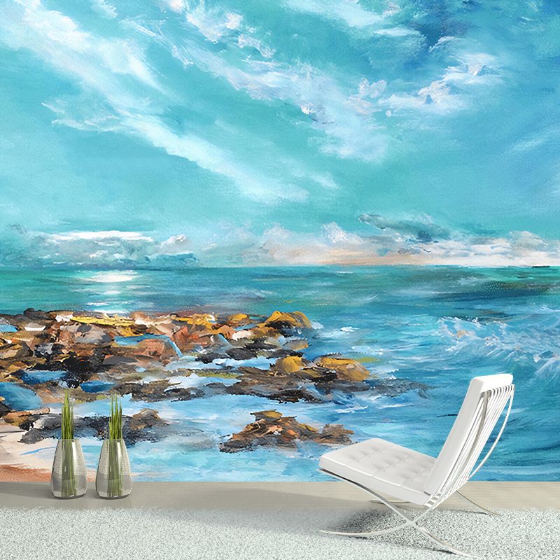 Contemporary Mural Wallpaper for Home Decoration, Sea Scene in Sky Blue, Personalized Size Available