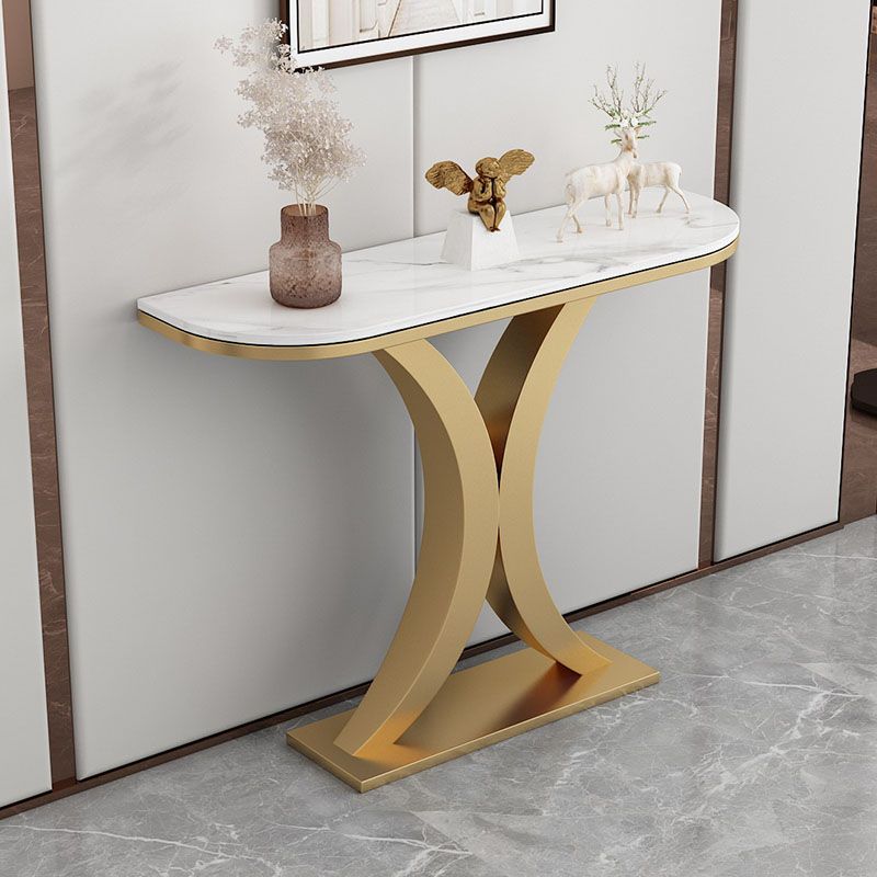 Glam Marble Console Table Half Moon Abstract 12" W Accent Table for Hall