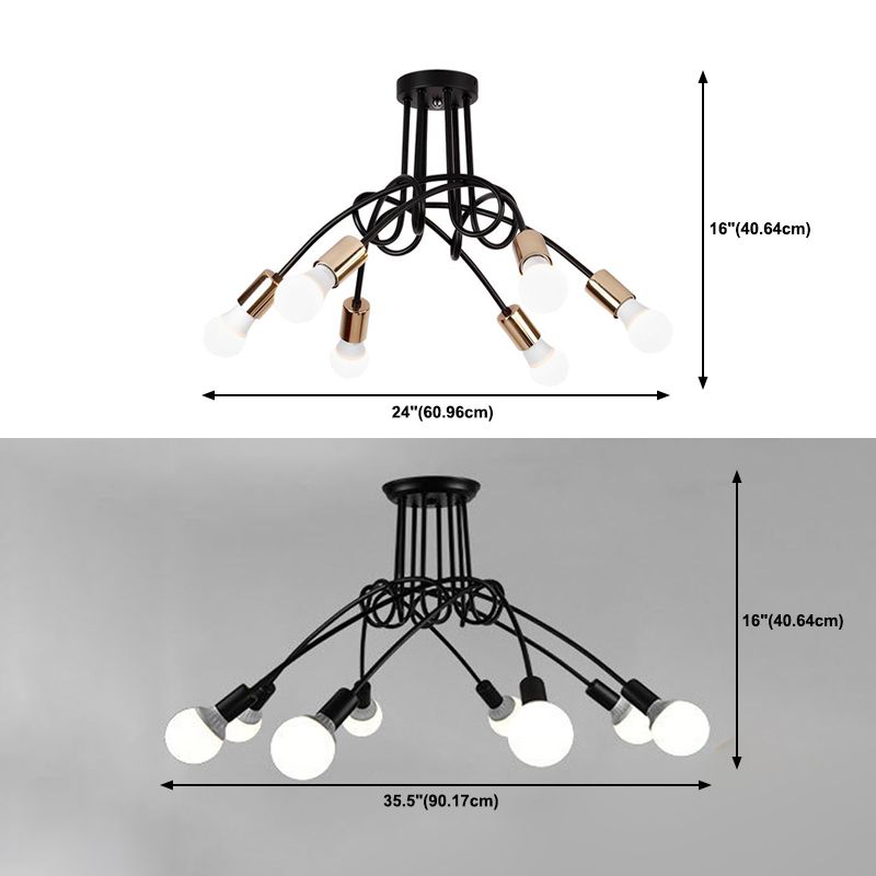 Industrial Style Ceiling Light Metal Multi Head Semi Flush-mount Lamp for Living Room