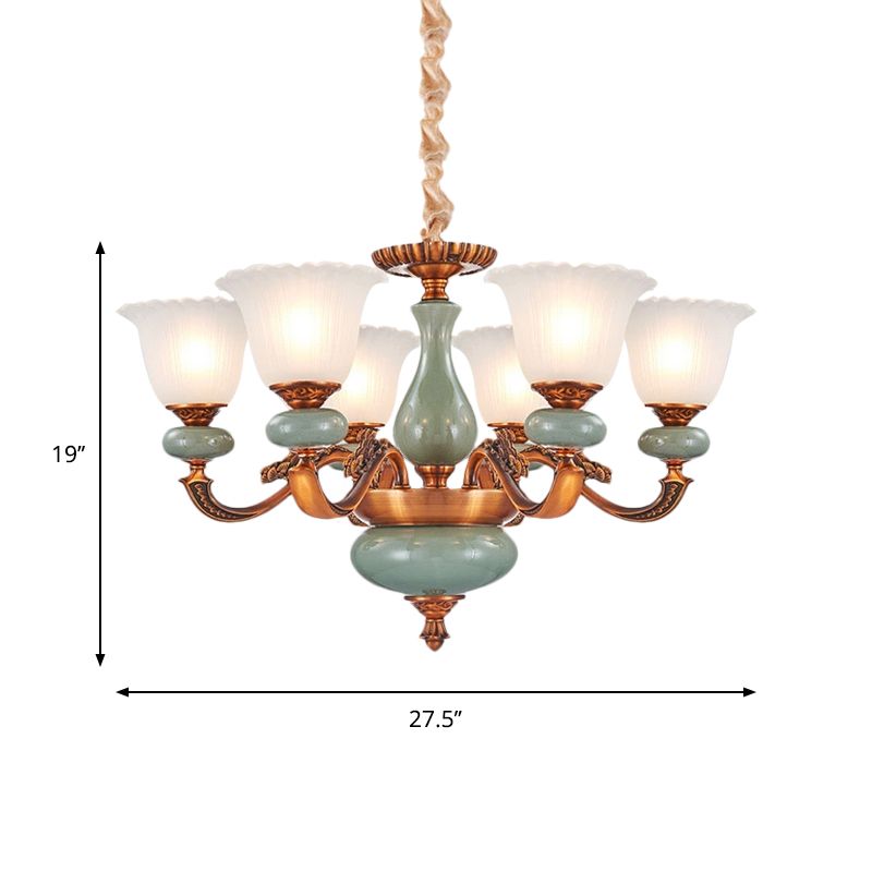 Vintage stijl bloemenvormige hangende kroonluchter 6/8-bulb crème glasveringverlichting in bruin