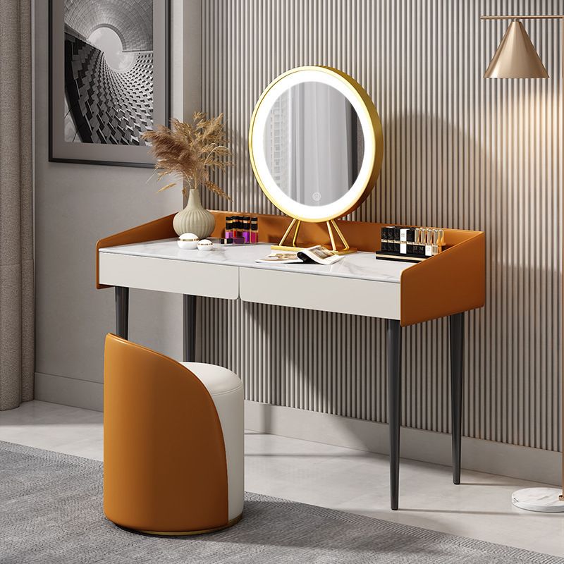 29.52 " Height 2-Drawer Makeup Table Modern Slate Top Vanity Stool