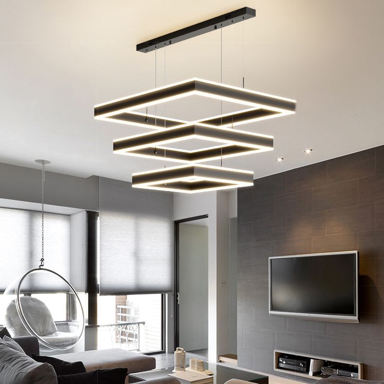 Luces de lámpara de araña de forma cuadrada moderna accesorios de iluminación de araña de metal en negro