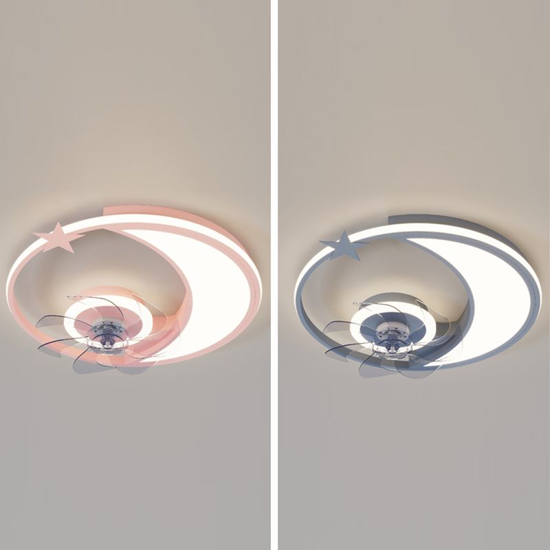 Metal Geometric Flush Mount Fan Light Modern Colorful LED Fan Light for Kid Room