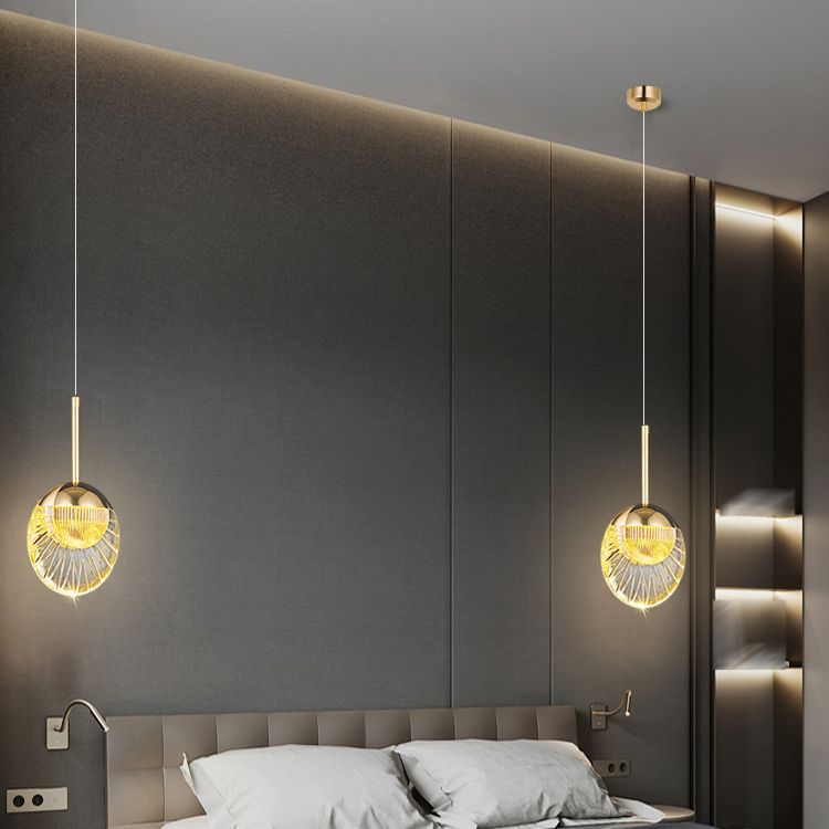 Round Shape Hanging Lights Modern Style Metal Hanging Light Fixtures in Gold