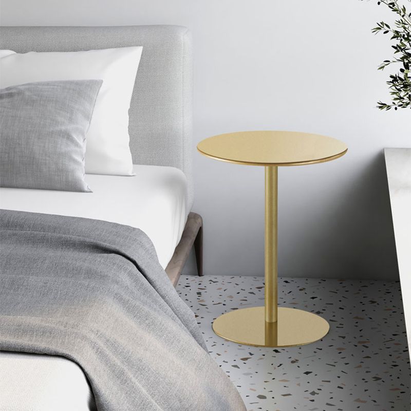 Round Metallic Side Table Contemporary Pedestal Side End Table