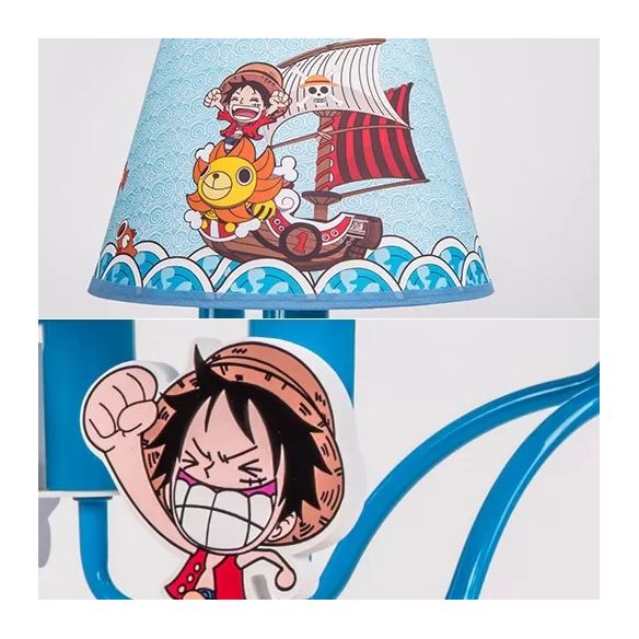 Cartoon Pirat -Kronleuchter mit verjüngten Schatten Metall 5 Köpfen Blau Anhänger Licht für Jungen Schlafzimmer