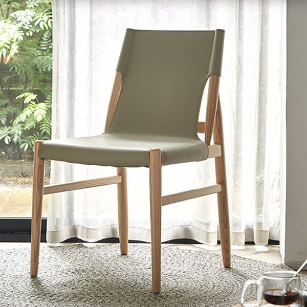 Ash Solid Wood Side Chair Contemporary Leather Armless Dining Chair