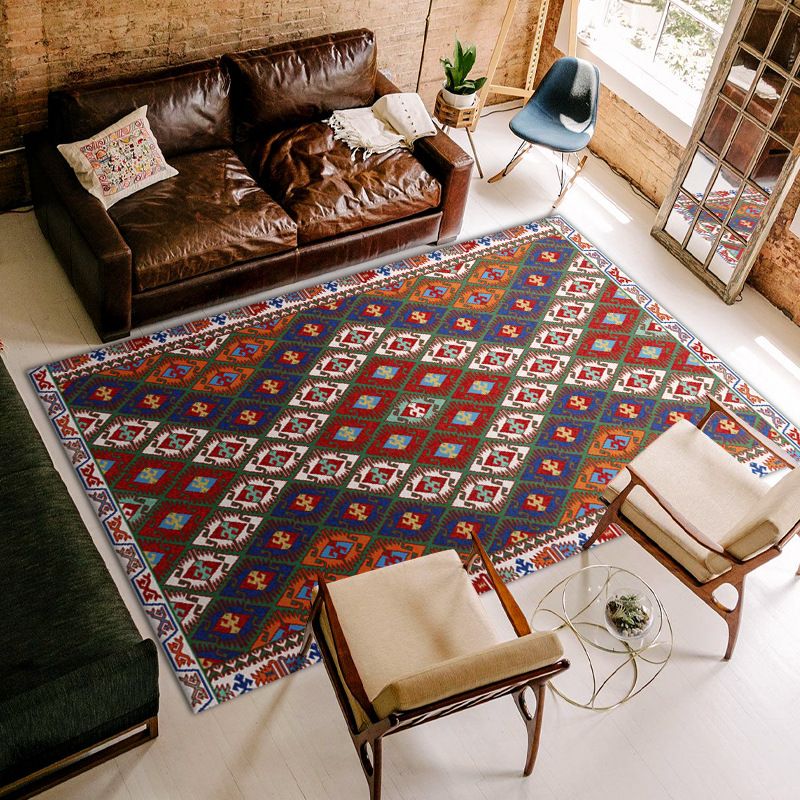 Mid-Century Florentine Tile Rug Polyester Indoor Carpet Non-Slip Backing Area Rug for Living Room