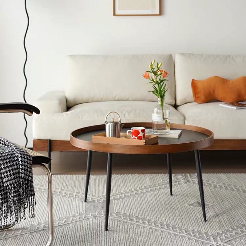 4 Legs 1/2 Round Coffee Table Solid Wood Coffee Table Set in Brown