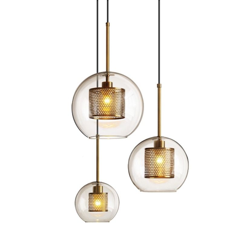 Moderno una testa appesa a palla limpida vetro a base di vetro contemporaneo a ciondolo di illuminazione per sala da pranzo