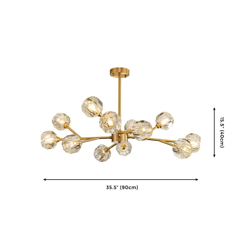 12-Light Brass Sputnik Chandelier, Modern Linear Dimmable Ceiling Light With Adjustable Height