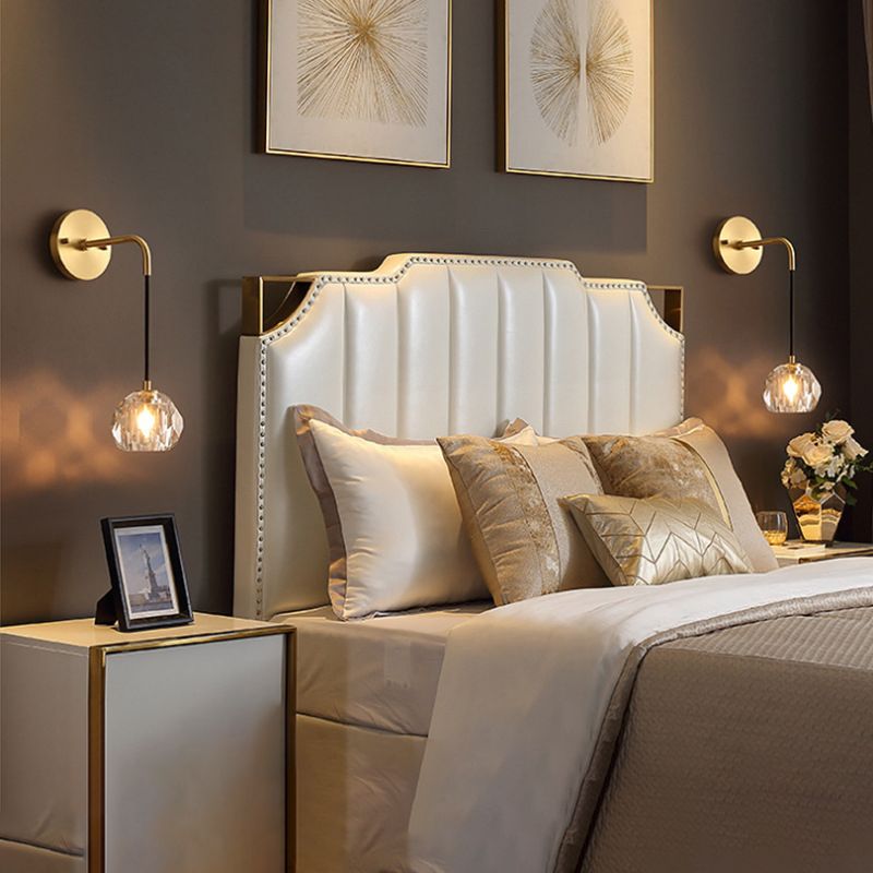 Gold Hanging Wall Sconce in Modern Luxury Style Copper Globe Wall Light with Crystal Shade