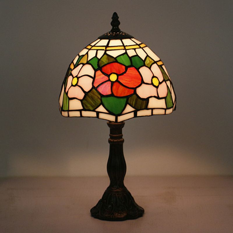 Pink/Purple and Pink Rose Night Lamp Victorian 1 Light Stained Art Glass Table Lighting with Dome Shade