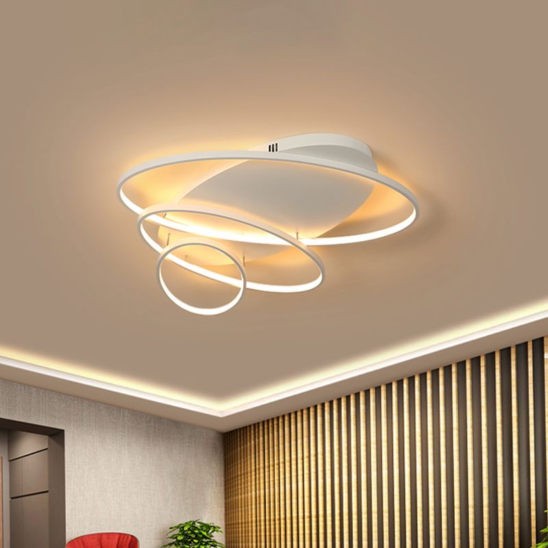 Modern Novelty LED Ceiling Flush Mount Black/White/Gold Intersected Oval Flush Mounted Lamp with Acrylic Shade, Warm/White Light
