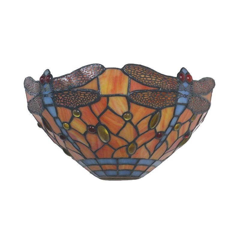 Dragonfly Wall Lighting Tiffany Style Stained Glass 1 Light Wall Sconce Lighting in Orange