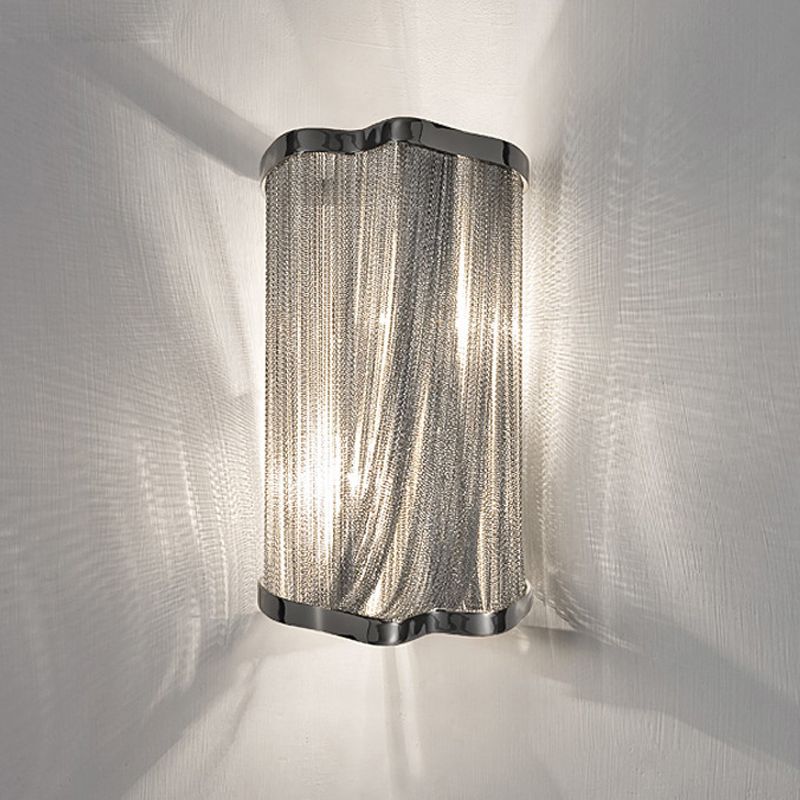 Tassels Aluminum Flush Wall Sconce Contemporary 1-Light Silver Finish Wall Mounted Light