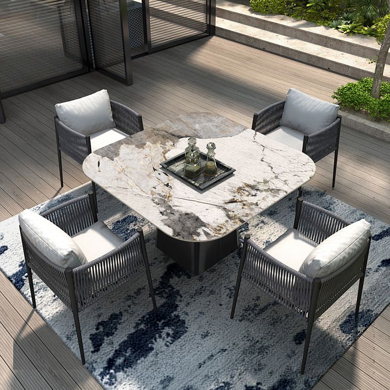 Stone Top Patio Dining Table Set 1/4/5 Pcs Square Patio Dining Table