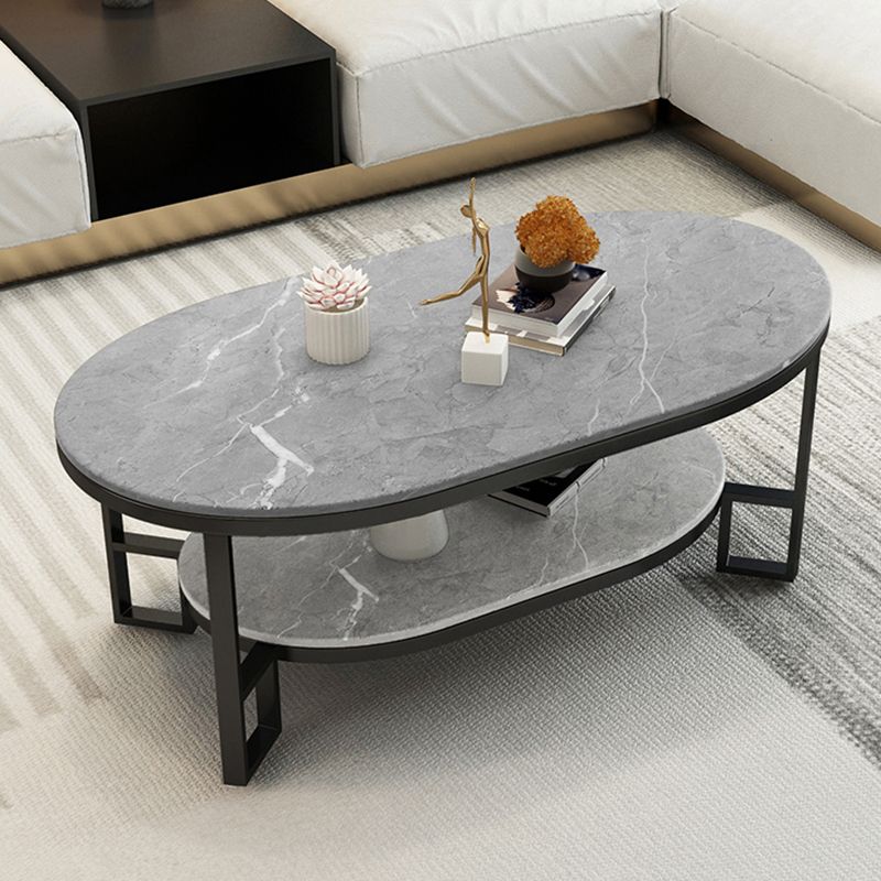 Glam 17.7" H Oval Slate Coffee Table Iron Frame Cocktail Table