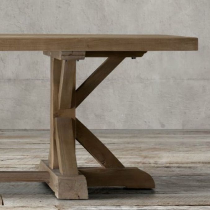 Modern Pine Wooden Table for Restaurant Rectangle Dining Table with Trestle Base