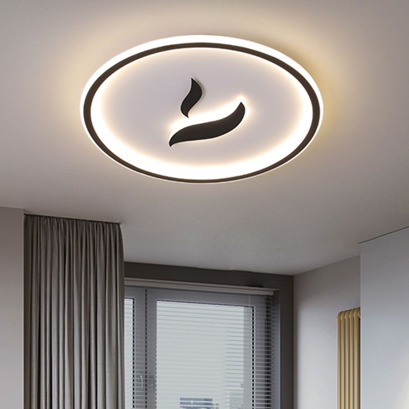 LED Bedroom Flush Lamp Minimalist Black/Gold Finish Flush Mount with Circular Acrylic Shade in White/Warm Light