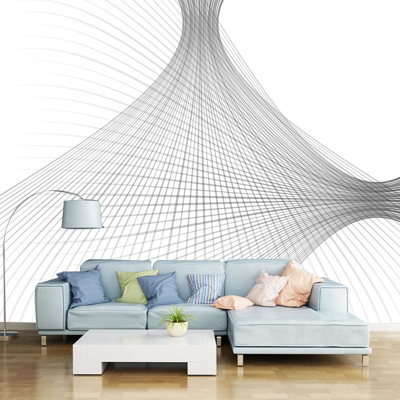 Modern 3D Coordinate Grid Murals Black and White Stain Resistant Wall Art for Bedroom