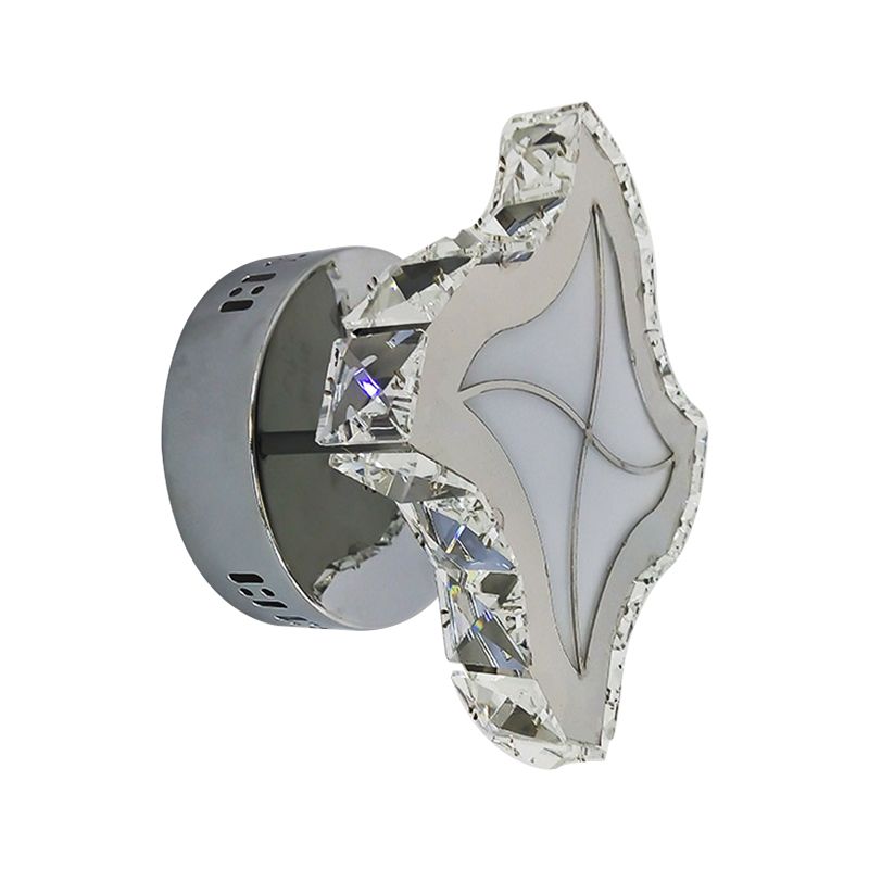 LED Faceted Crystal Wall Light Fixture Contemporary Chrome Finish Windmill Living Room Sconce