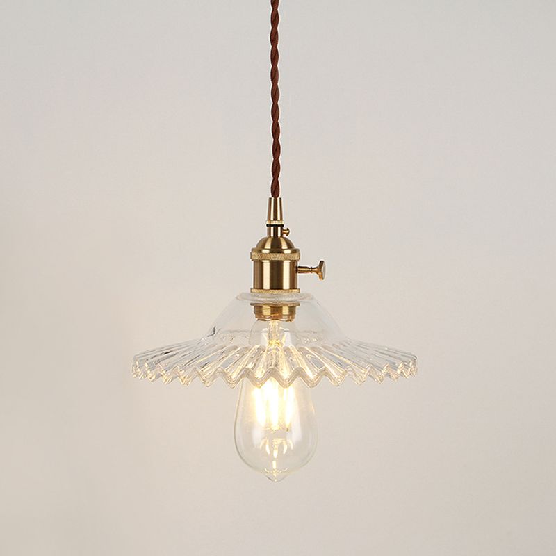 Scalloped Glass Shade Hanging Ceiling Light Vintage Industrial 1-Light Living Room Drop Pendant