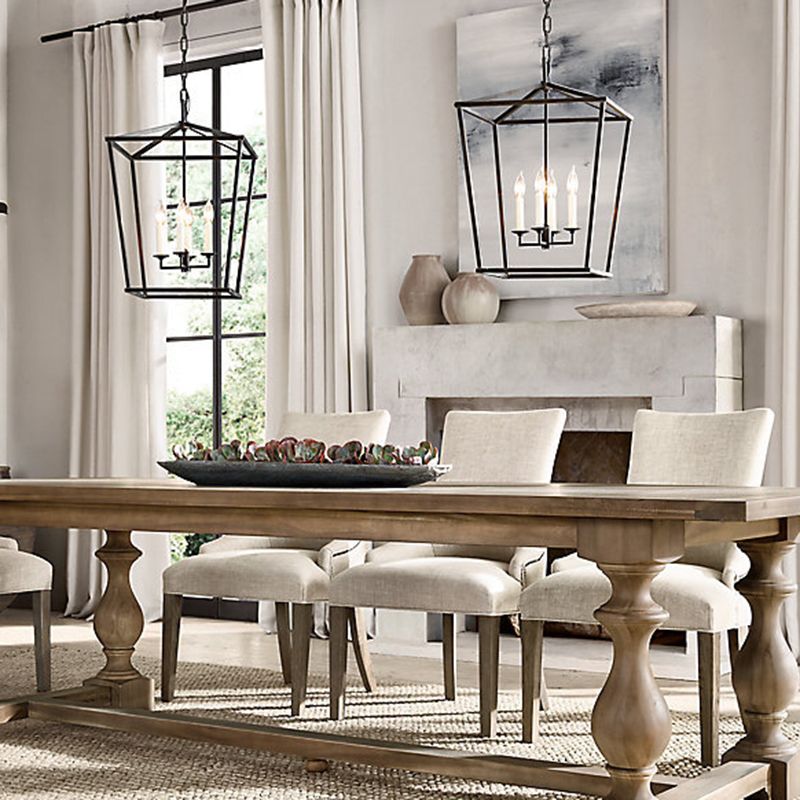 4-Light Cage Pendant Lighting Industrial Metal Hanging Chandelier with Candle Design