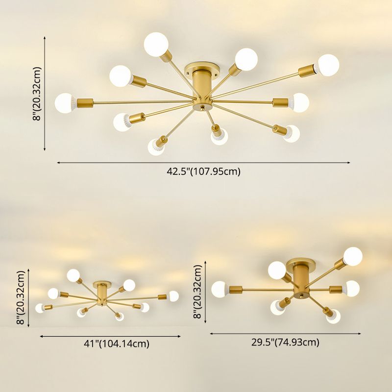 Gouden Spoetnik-plafondlamp in industriële retro-stijl smeedijzeren semi-inbouwmontage voor woonkamer