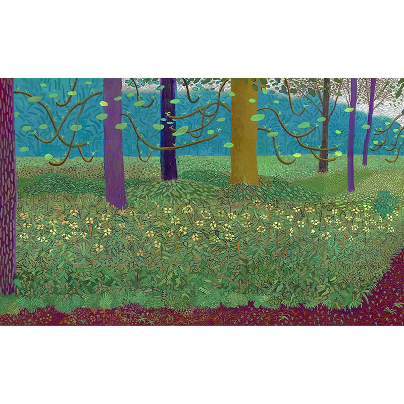 Illustration Spring Blossom Mural Wallpaper for Bedroom, Blue-Green, Made to Measure