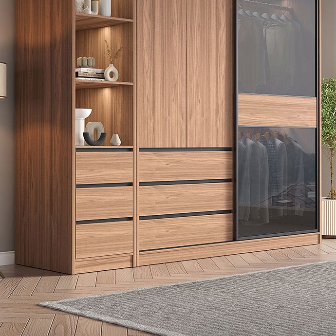 Contemporary Wardrobe Cabinet with Drawer Brown Wardrobe Closet