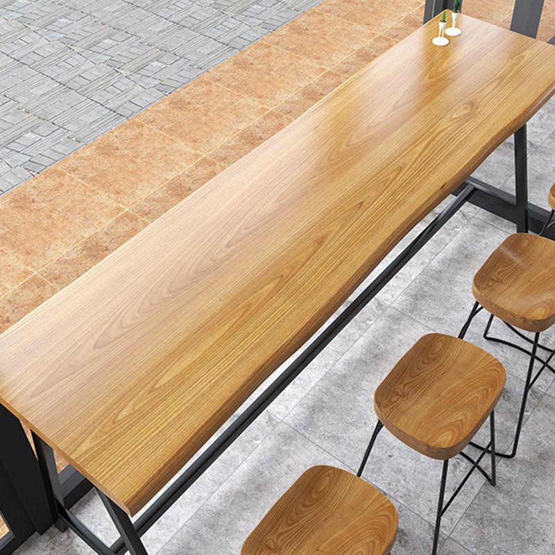 Modern Solid Wood Bar Table Brown Trestle Base Dining Table for Living Room