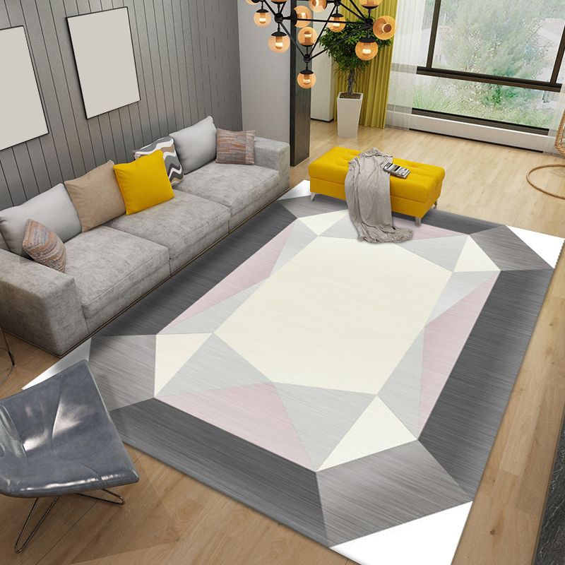 Simplicity Diamond Rug Beige Polyester Area Rug Stain Resistant Rug for Bedroom