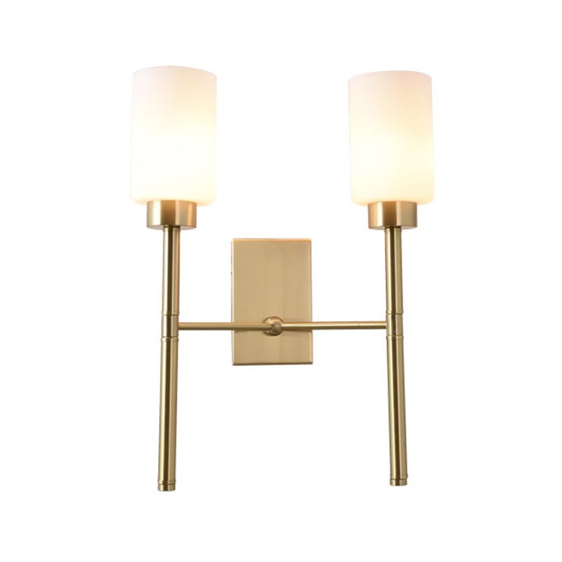 2 lampadine a matita braccio applique in metallo contemporaneo lampada montata a parete in ottone con tonalità di vetro bianco