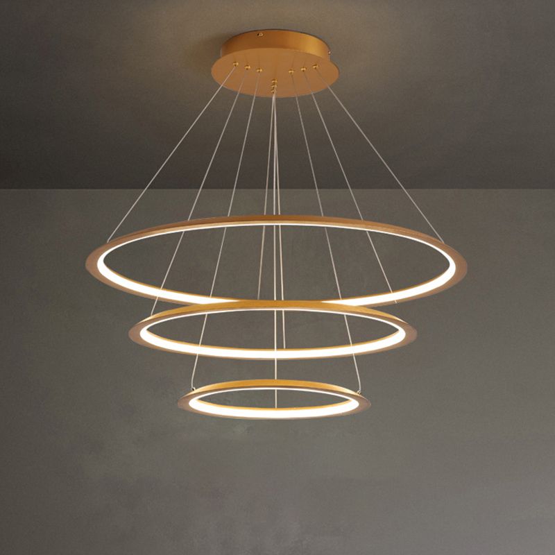 3/4 Tiers Slim Hoop Pendant Lighting Simple Aluminum Living Room LED Chandelier in Gold/Coffee