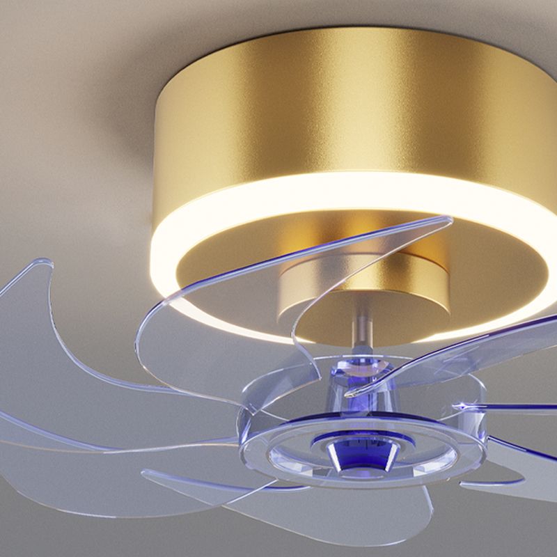 Crown Shaped Kids Bedroom Fan Lighting Metal Macaron LED Semi Flush Ceiling Light with Crystal Decor