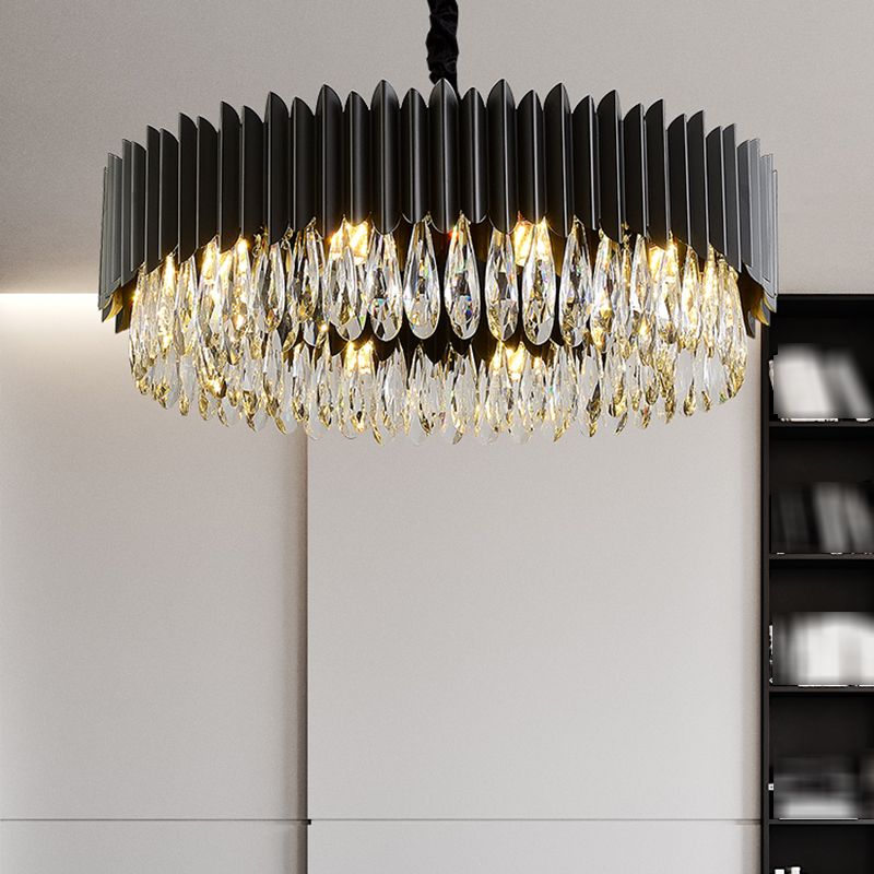 Schwarzer Anhänger Licht moderner Stil Metallkristall Kronleuchter Licht für Wohnzimmer