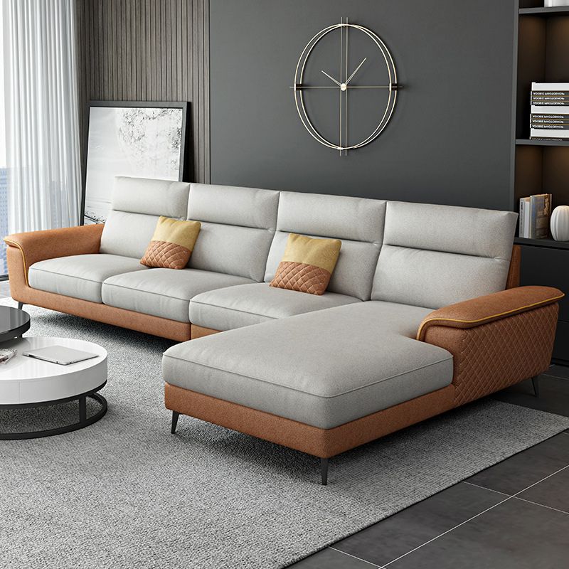 Modern Pillow Top Arm Sofa 4-Seater Faux Leather Sofa with Chaise