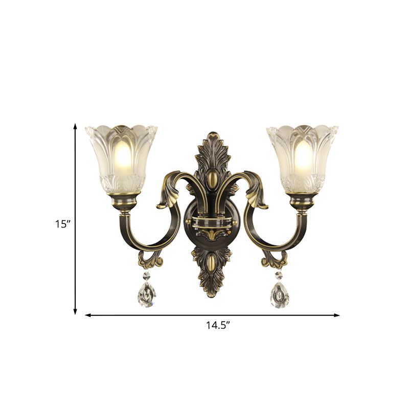 Éclairage mural floral d'éclairage modernisme 2 lumières Crystal Drip Mall Mount luminaire en noir et or
